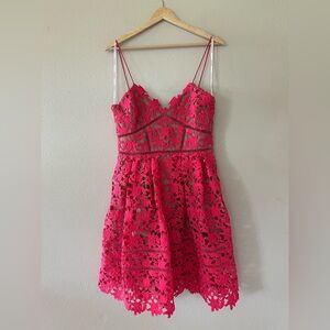 Self-Portrait Pink Lace Mini Dress